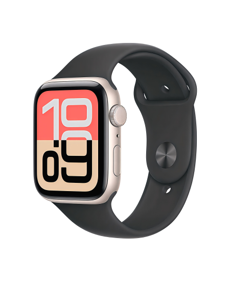 Apple Watch SE 3 44 mm, Starlight Aluminum Black Sport Band  (M/L)