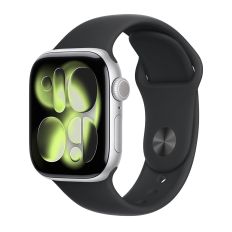 Apple Watch Series 11, 42 mm, Silver Aluminum Black Sport Band M/L