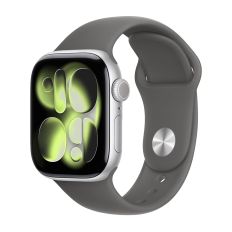 Apple Watch Series 11, 42 mm, Silver Aluminum Stone Gray Sport Band S/M