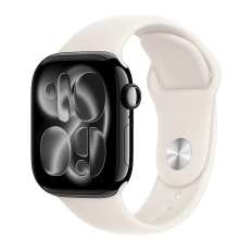 Apple Watch Series 11, 42 mm, Jet Black Aluminum Starlight Sport Band M/L