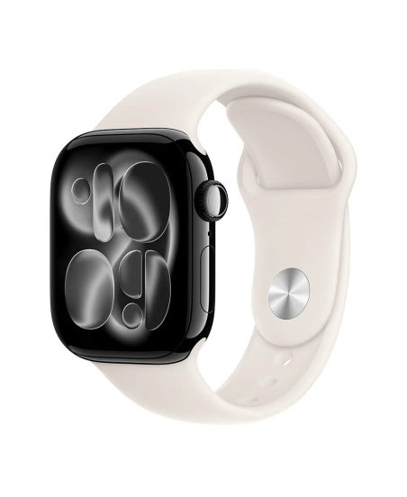 Apple Watch Series 11, 42 mm, Jet Black Aluminum Starlight Sport Band S/M