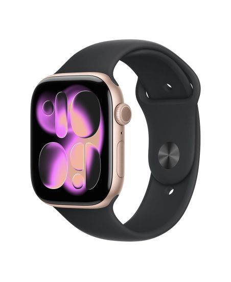 Apple Watch Series 11, 42 mm, Rose Gold Aluminum Black Sport Band S/M
