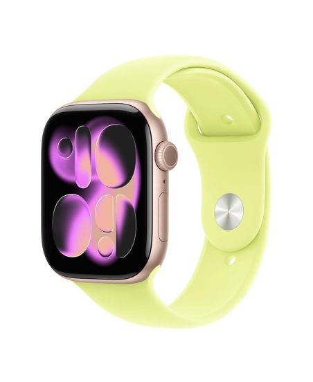 Apple Watch Series 11, 46 mm, Rose Gold Aluminum Neon Yellow Sport Band M/L
