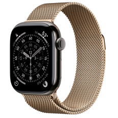 Apple Watch Series 11, 42 mm, Slate Titanium GPS+Cellular, Gold Milanese Loop