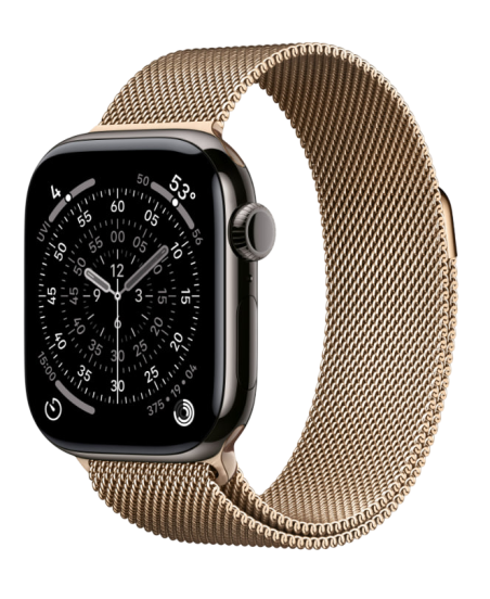 Apple Watch Series 11, 42 mm, Slate Titanium GPS+Cellular, Gold Milanese Loop
