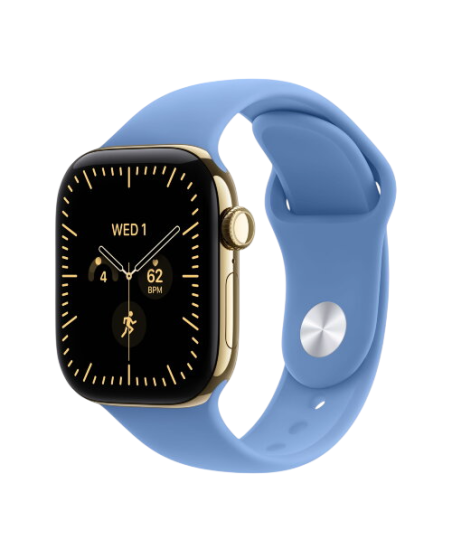 Apple Watch Series 12, 42 mm, Radiant Gold Titanium GPS+Cellular Wildflower Blue Sport Band S/M
