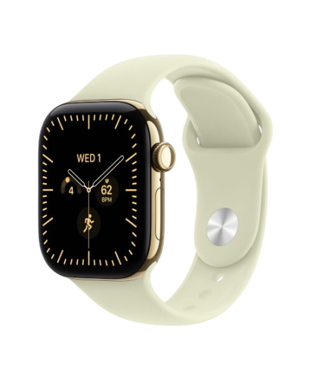 Apple Watch Series 12, 42 mm, Radiant Gold Titanium GPS+Cellular Pale Succulent Sport Band M/L