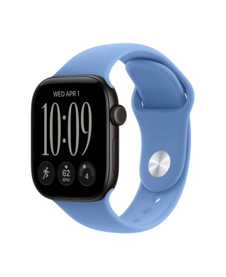 Apple Watch Series 12, 42 mm, Black Aluminum Wildflower Blue Sport Band S/M