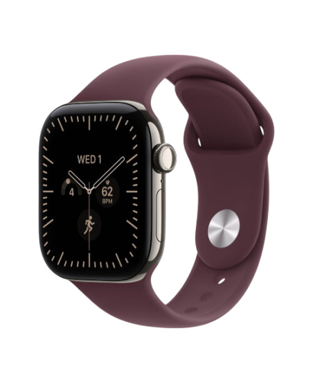 Apple Watch Series 12, 42 mm, Natural Titanium GPS+Cellular Burgundy Sport Band S/M