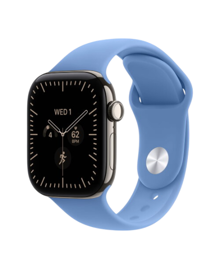 Apple Watch Series 12, 42 mm, Natural Titanium GPS+Cellular Wildflower Blue Sport Band M/L