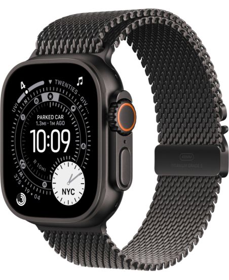 Apple Watch Ultra 3, Black Titanium Case with Black Titanium Milanese Loop (L)