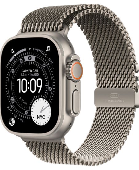 Apple Watch Ultra 3, Natural Titanium Case with Natural Titanium Milanese Loop (L)