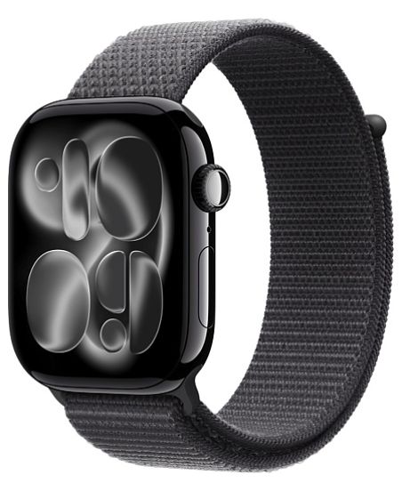 Apple Watch Series 11 42mm, Jet Black Aluminum Case with Sport Loop Dark Gray