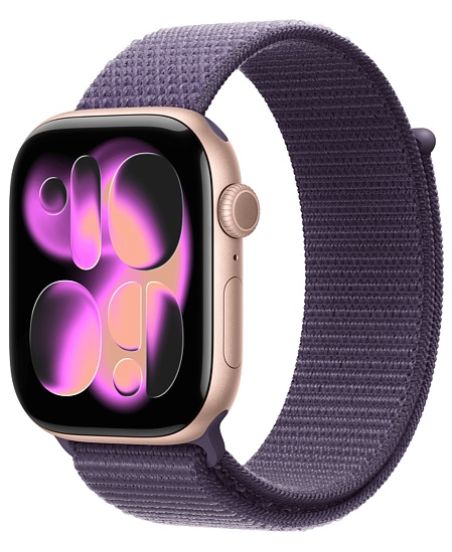 Apple Watch Series 11 42mm, Rose Gold Aluminum Case with Sport Loop Purple Fog