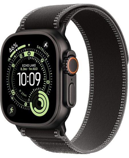 Apple Watch Ultra 3, Black Titanium Case with Black/Charcoal Trail Loop (M/L)