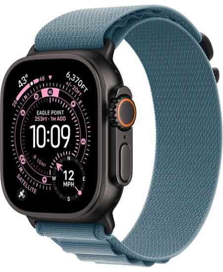 Apple Watch Ultra 3, Black Titanium Case with Light Blue Alpine Loop (M)