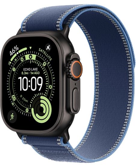 Apple Watch Ultra 3, Black Titanium Case with Blue/Bright Blue Trail Loop (S/M)
