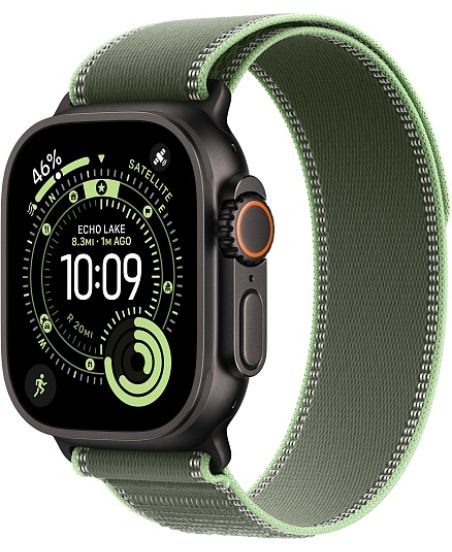 Apple Watch Ultra 3, Black Titanium Case with Green/Neon Trail Loop (M/L)