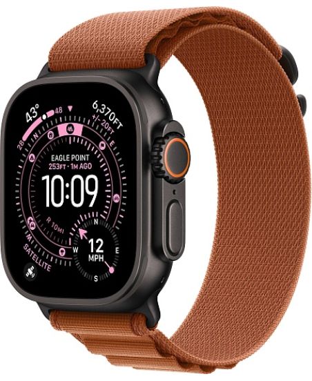 Apple Watch Ultra 3, Black Titanium Case with Terra Cotta Alpine Loop (L)