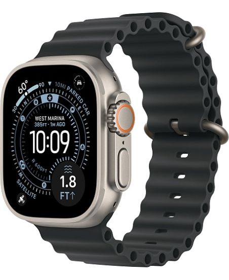 Apple Watch Ultra 3, Natural Titanium Case with Black Ocean Band