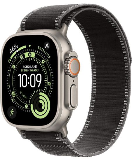 Apple Watch Ultra 3, Natural Titanium Case with Black/Charcoal Trail Loop (S/M)