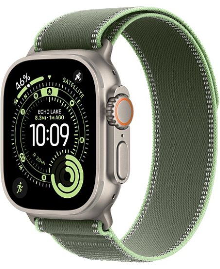 Apple Watch Ultra 3, Natural Titanium Case with Green/Neon Trail Loop (M/L)