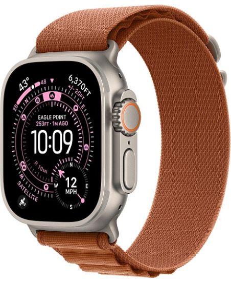 Apple Watch Ultra 3, Natural Titanium Case with Terra Cotta Alpine Loop (M)