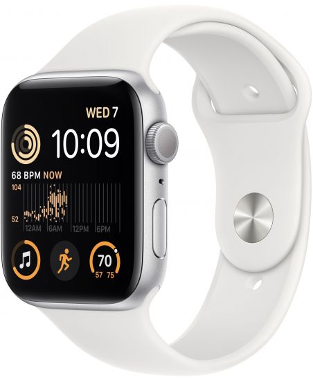 Apple Watch SE 2022, 40 мм, корпус из алюминия серебристого цвета, спортивный ремешок белого цвета