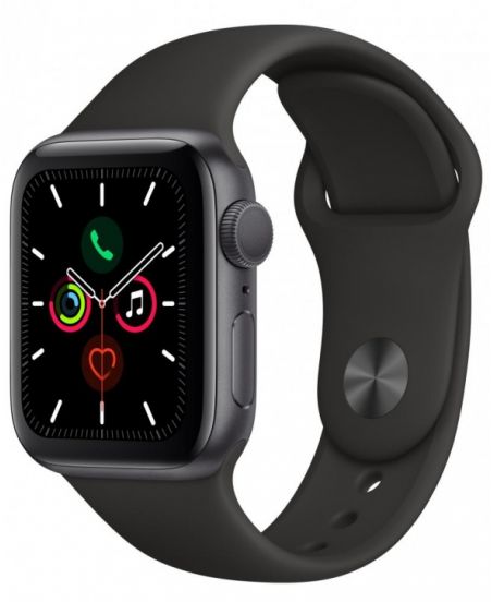 Умные часы Apple Watch Series 5, 44 мм, корпус из алюминия цвета «серый космос», спортивный ремешок цвета черный