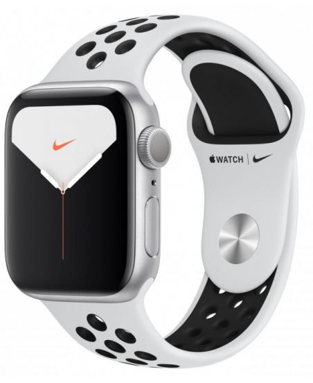 Apple Watch Nike+ Series 5, 40 мм, корпус из алюминия цвета «серебристый», спортивный ремешок Nike цвета чистая платина/черный