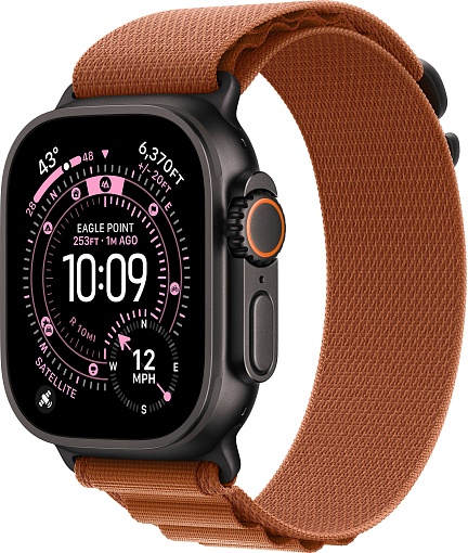 Apple Watch Ultra 3, Black Titanium Case with Terra Cotta Alpine Loop (L)