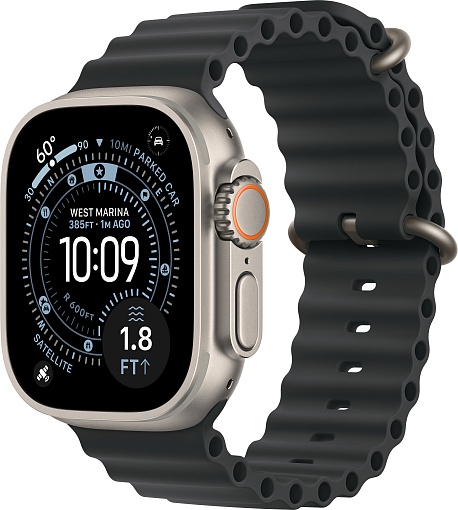 Apple Watch Ultra 3, Natural Titanium Case with Black Ocean Band