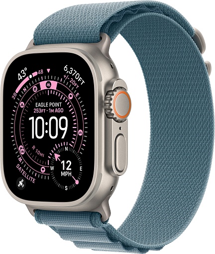 Apple Watch Ultra 3, Natural Titanium Case with Light Blue Alpine Loop (L)